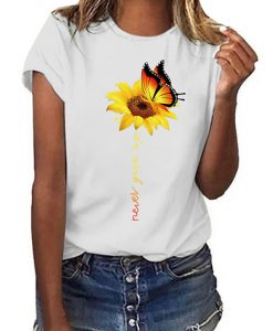 Never Give Up Sunflower Butterfly T-Shirt