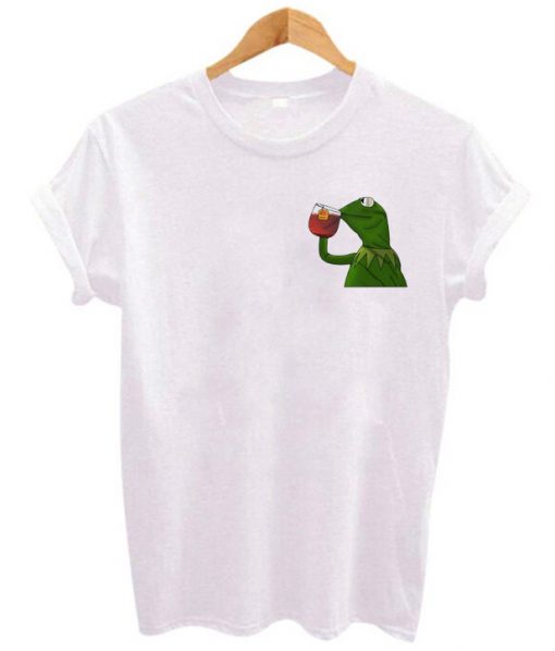 Kermit The Frog Sipping Tea Pocket Print T-Shirt