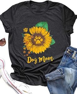 Dog Mom Shirt Tees for Women Letter Print Dog Lover Tees Sunflower Casual Short Sleeve Mom Gift Tee