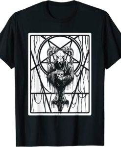 Satanic Dark Art Evil with Skull 666 Pentagram Baphomet T-Shirt