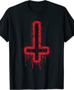 Upside Down Cross Satanic Hail Satan 666 T-Shirt